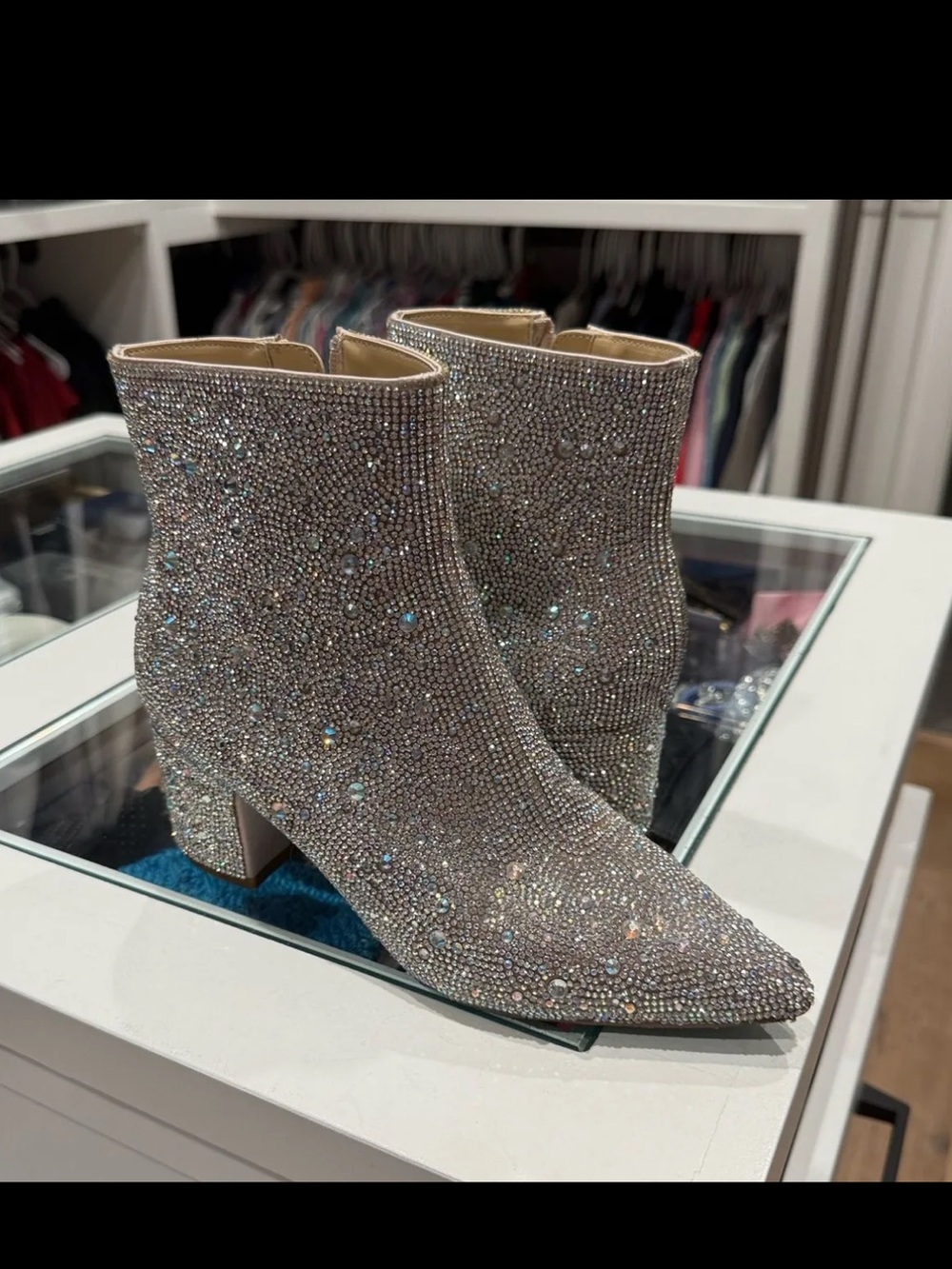 Betsey Johnson Silver Crystal Rhinestone Ankle Booties